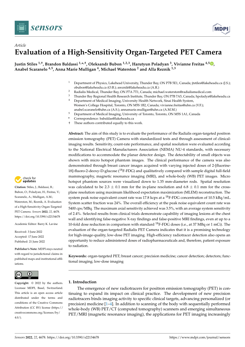 PDF) Evaluation of a High-Sensitivity Organ-Targeted PET Camera