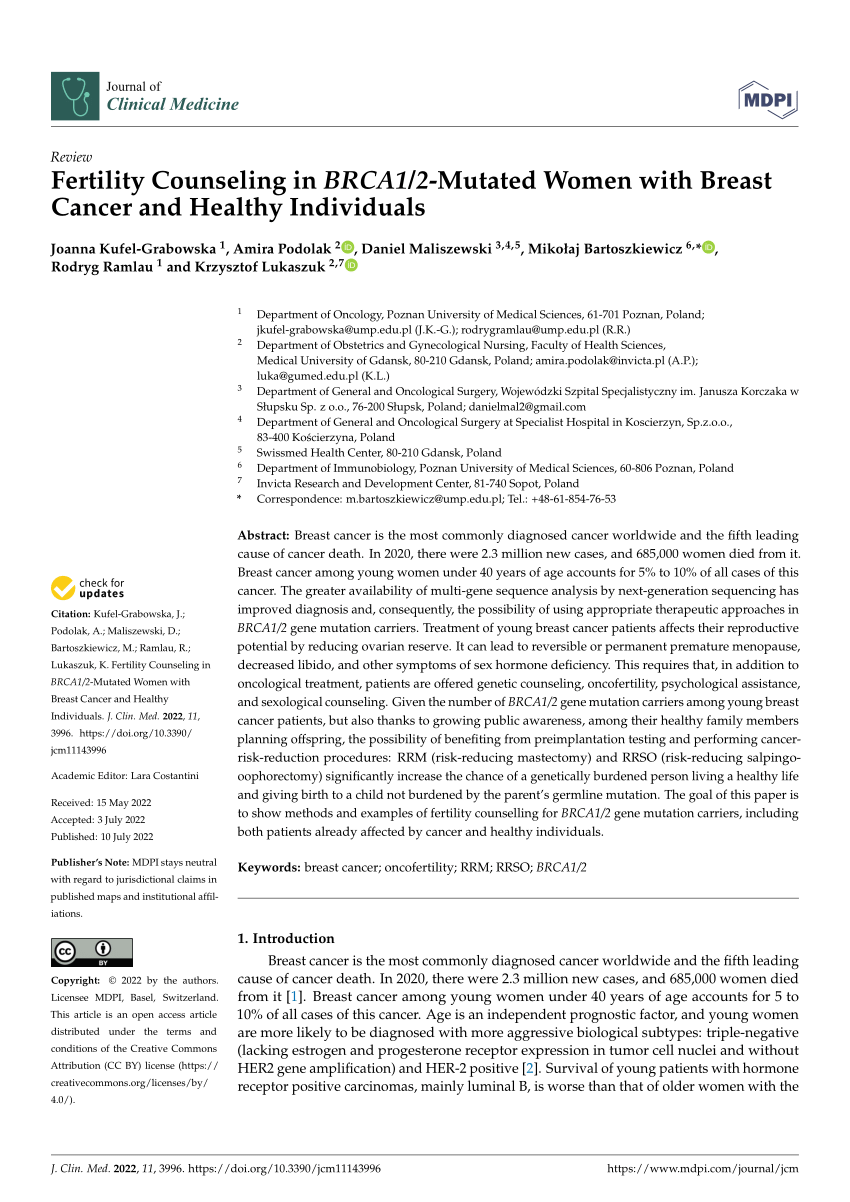 Pdf Fertility Counseling In Brca12 Mutated Women With Breast Cancer And Healthy Individuals 6511