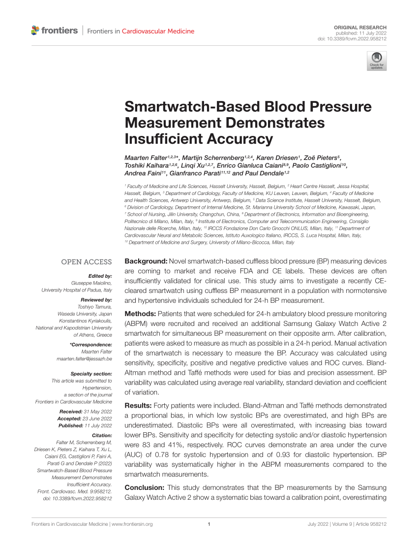 PDF Smartwatch Based Blood Pressure Measurement Demonstrates