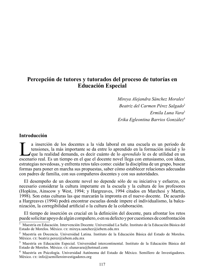 PDF) Percepción de tutores y tutorados del proceso de tutorías en Educación  Especial.