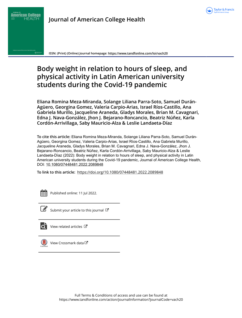 PDF) Body weight in relation to hours of sleep, and physical activity in Latin American university students during the Covid-19 pandemic pic