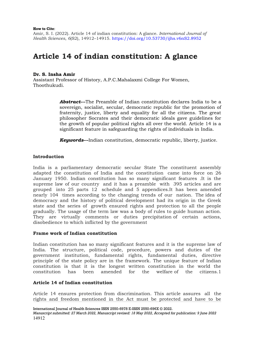 research paper on article 14 of indian constitution