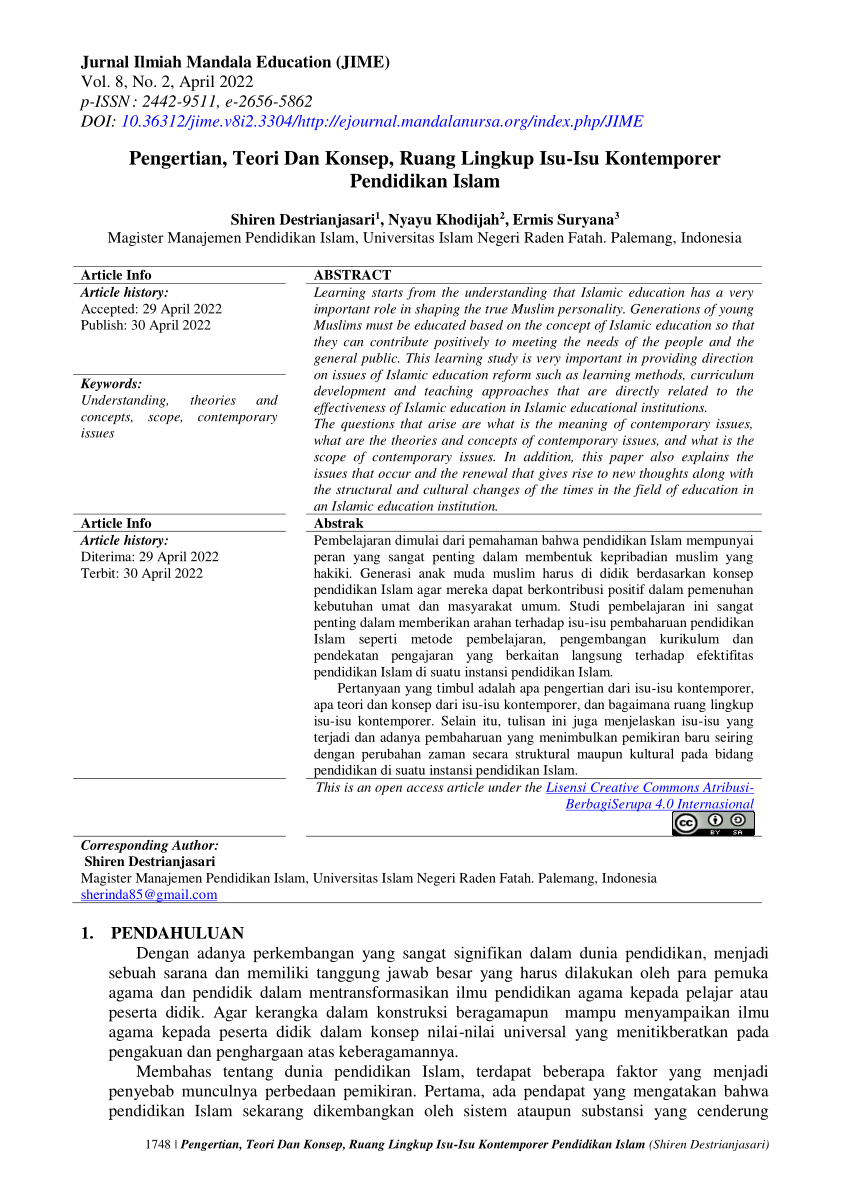 Pdf Pengertian Teori Dan Konsep Ruang Lingkup Isu Isu Kontemporer Pendidikan Islam 2348