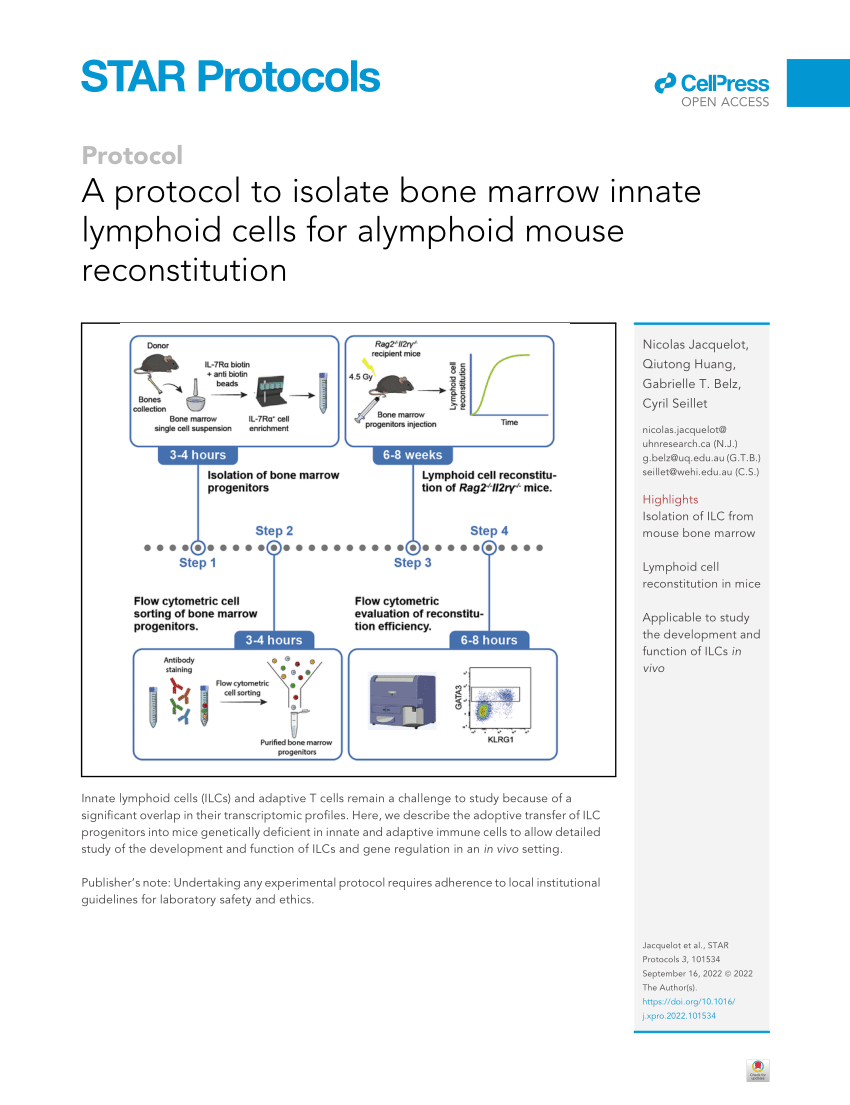 PDF) A protocol to isolate bone marrow innate lymphoid cells for