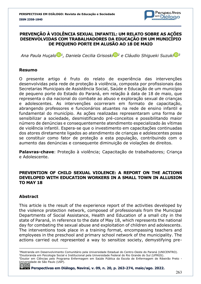 Pdf Prevenção à Violência Sexual Infantil Um Relato Sobre As Ações Desenvolvidas Com 5303