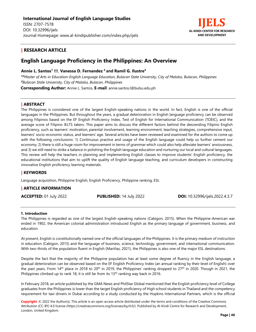 research study about english language in the philippines