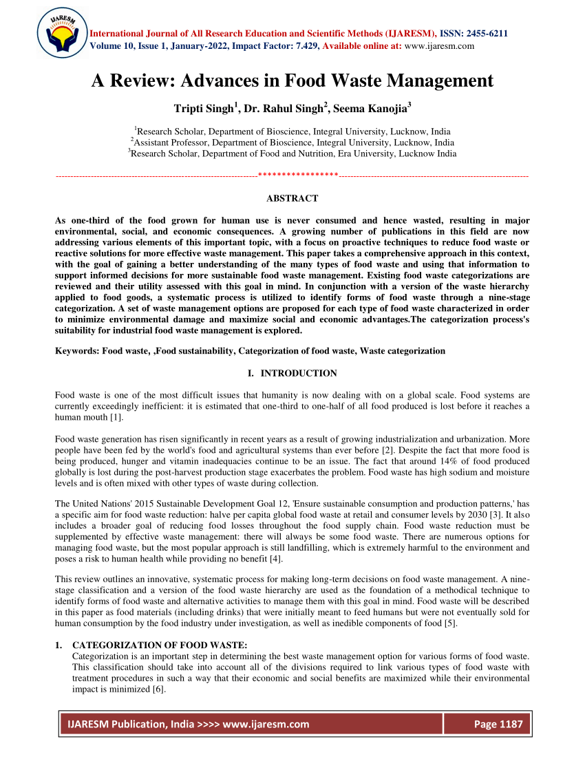 food waste management system research paper