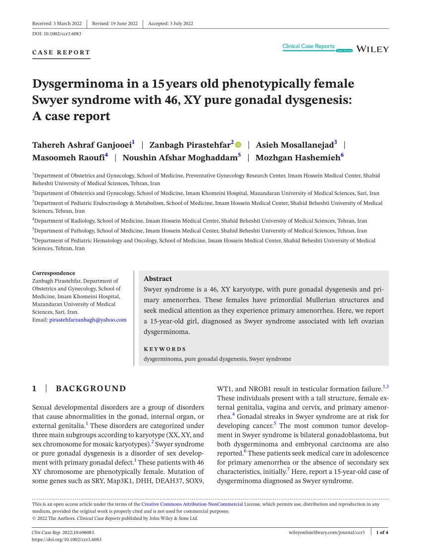 Pdf Dysgerminoma In A Years Old Phenotypically Female Swyer