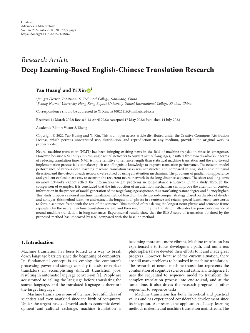 (PDF) Deep LearningBased EnglishChinese Translation Research