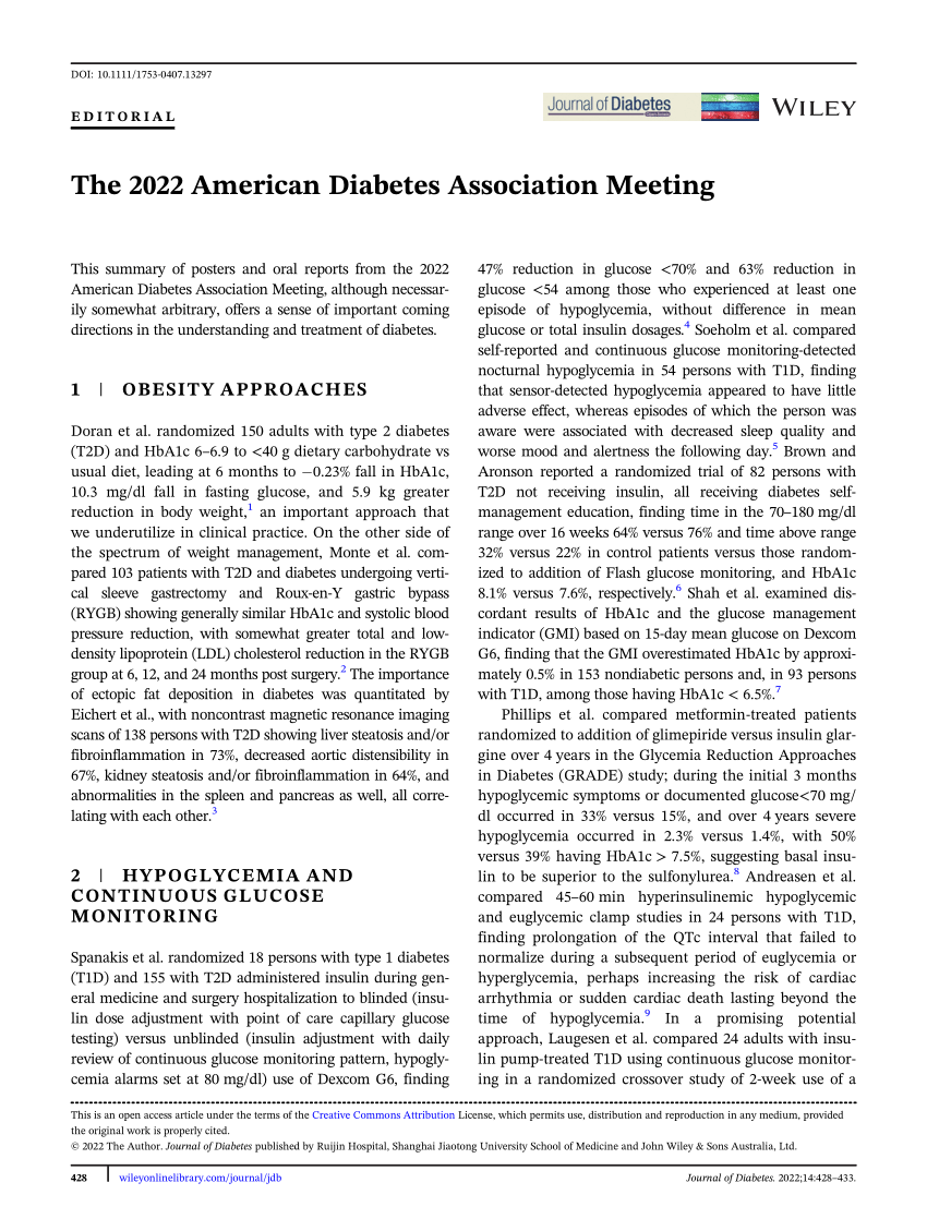 (PDF) The 2022 American Diabetes Association Meeting
