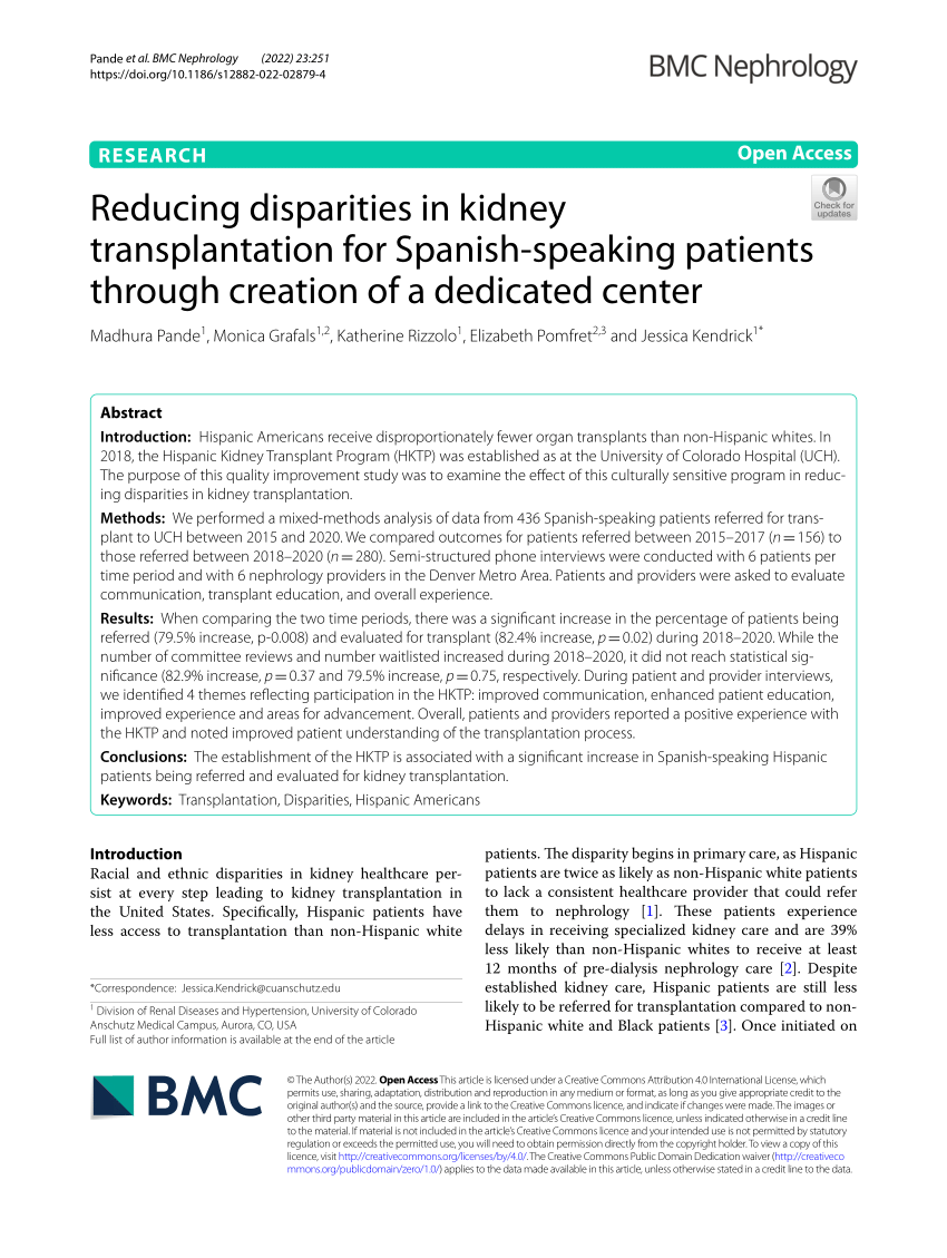 PDF) Reducing disparities in kidney transplantation patients through of a dedicated center