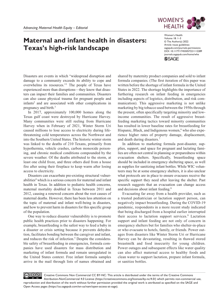 PDF) Maternal and infant health in disasters: Texas's high-risk landscape