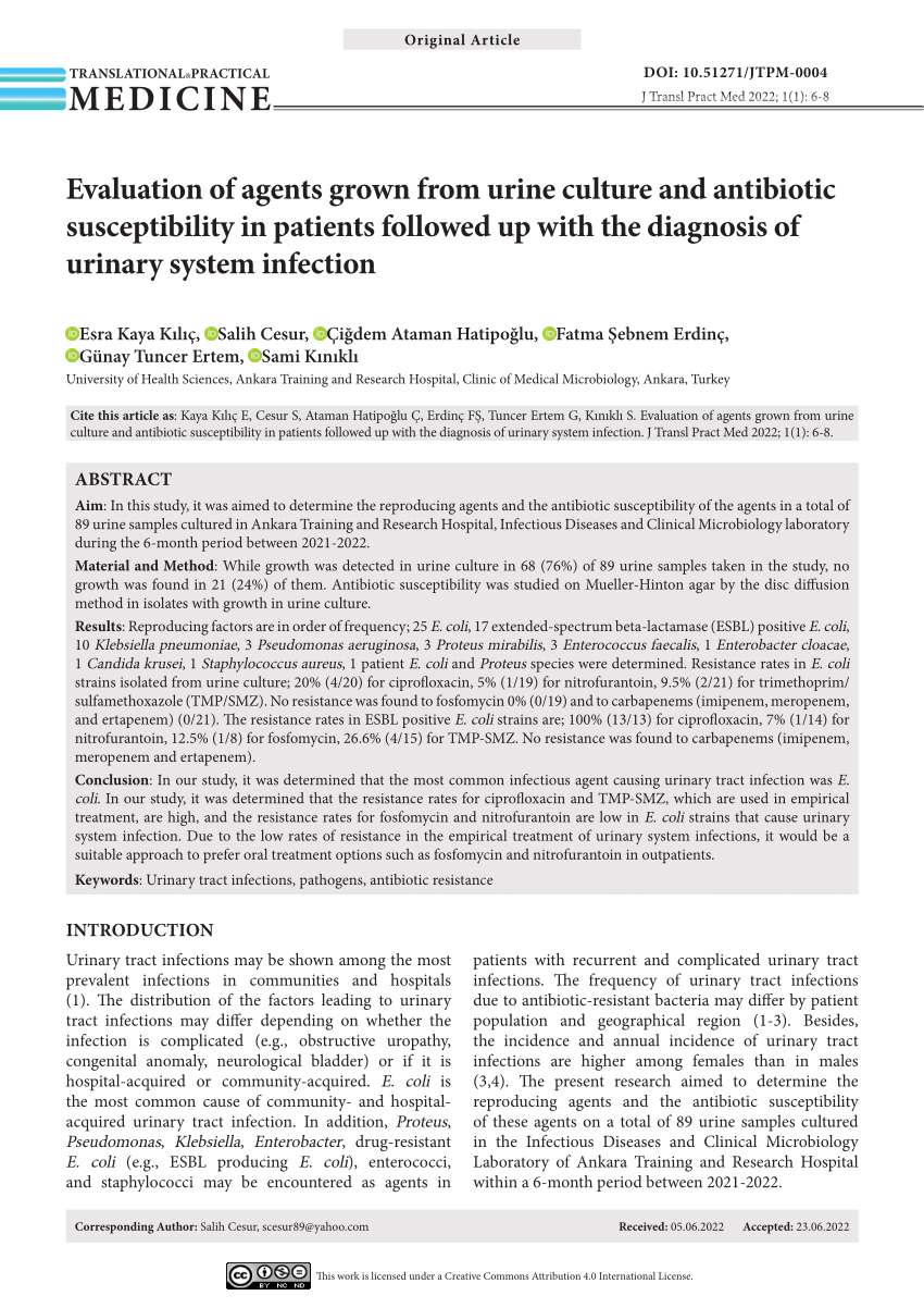Pdf Evaluation Of Agents Grown From Urine Culture And Antibiotic Susceptibility In Patients 5475