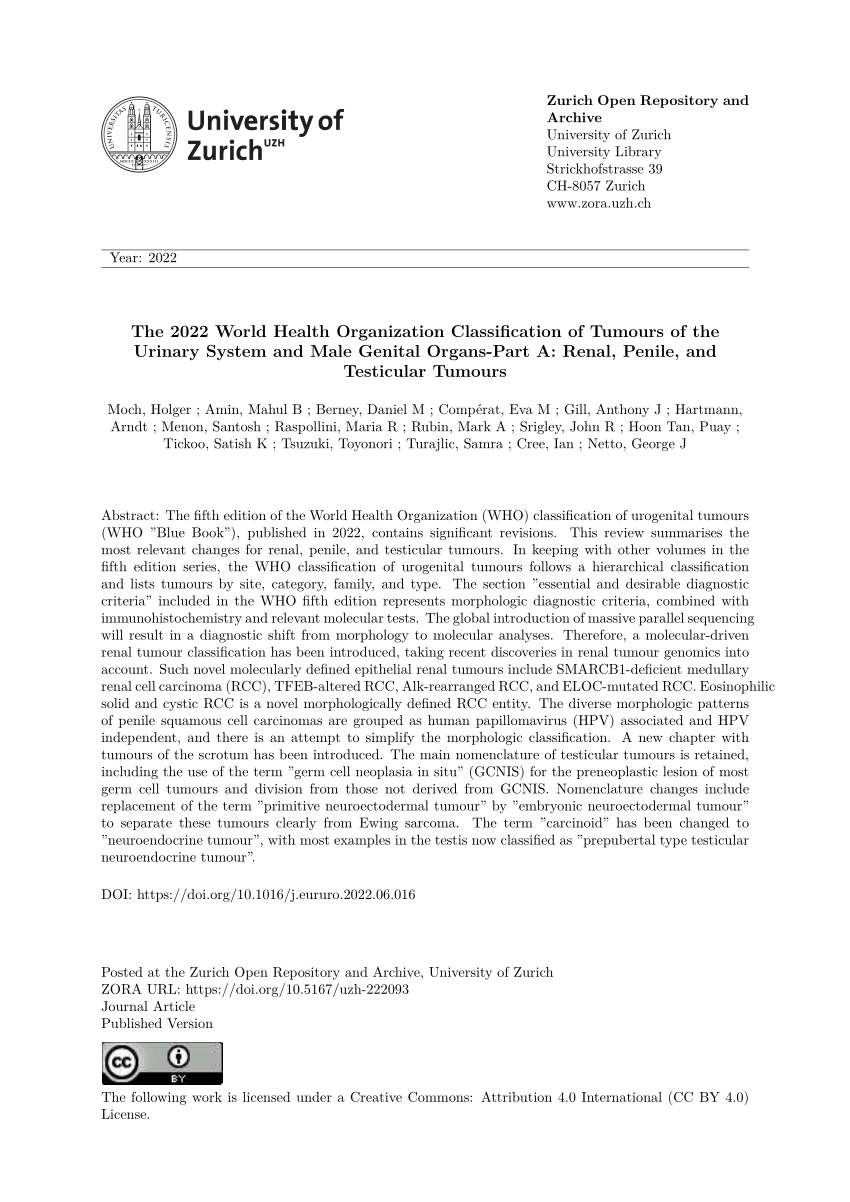 Pdf The World Health Organization Classification Of Tumours Of The Urinary System And