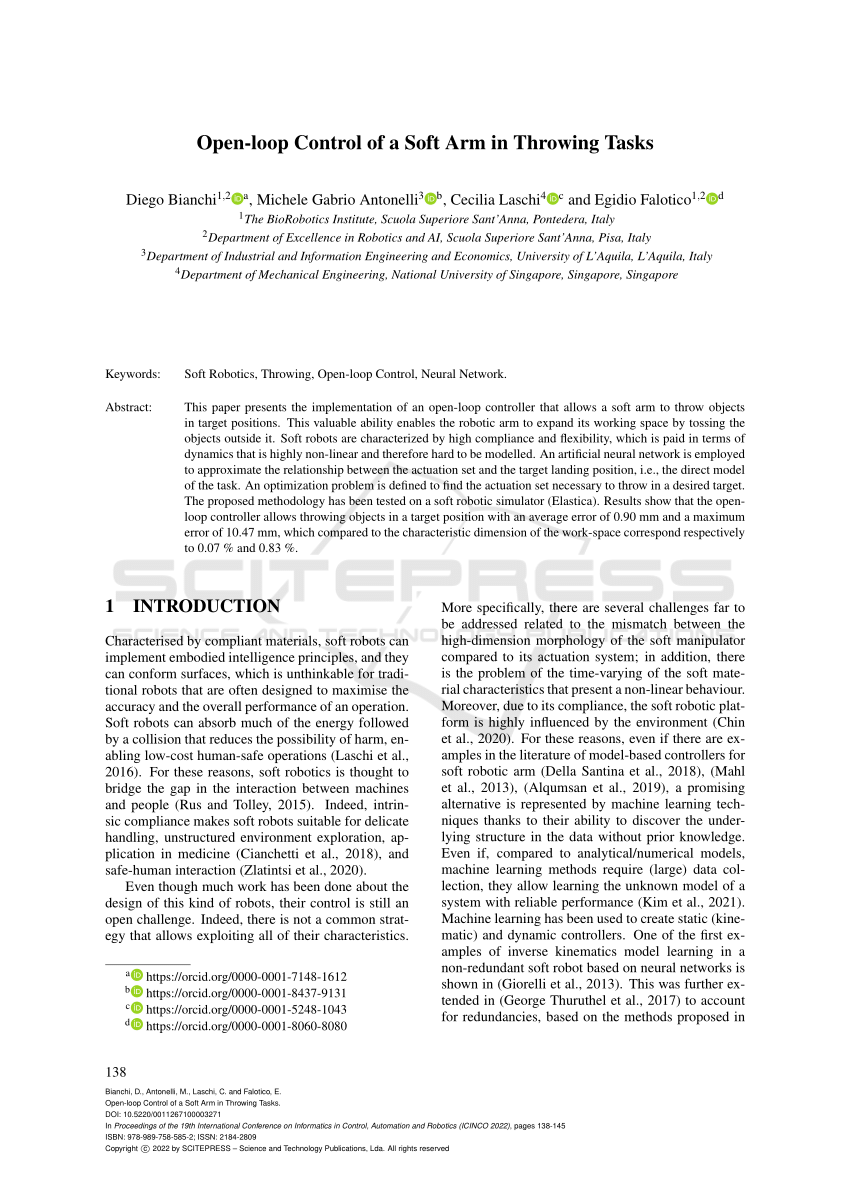 PDF Open loop Control of a Soft Arm in Throwing Tasks