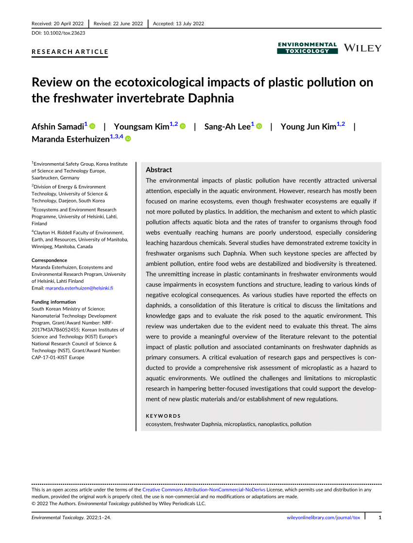 (PDF) Review on the ecotoxicological impacts of plastic pollution on