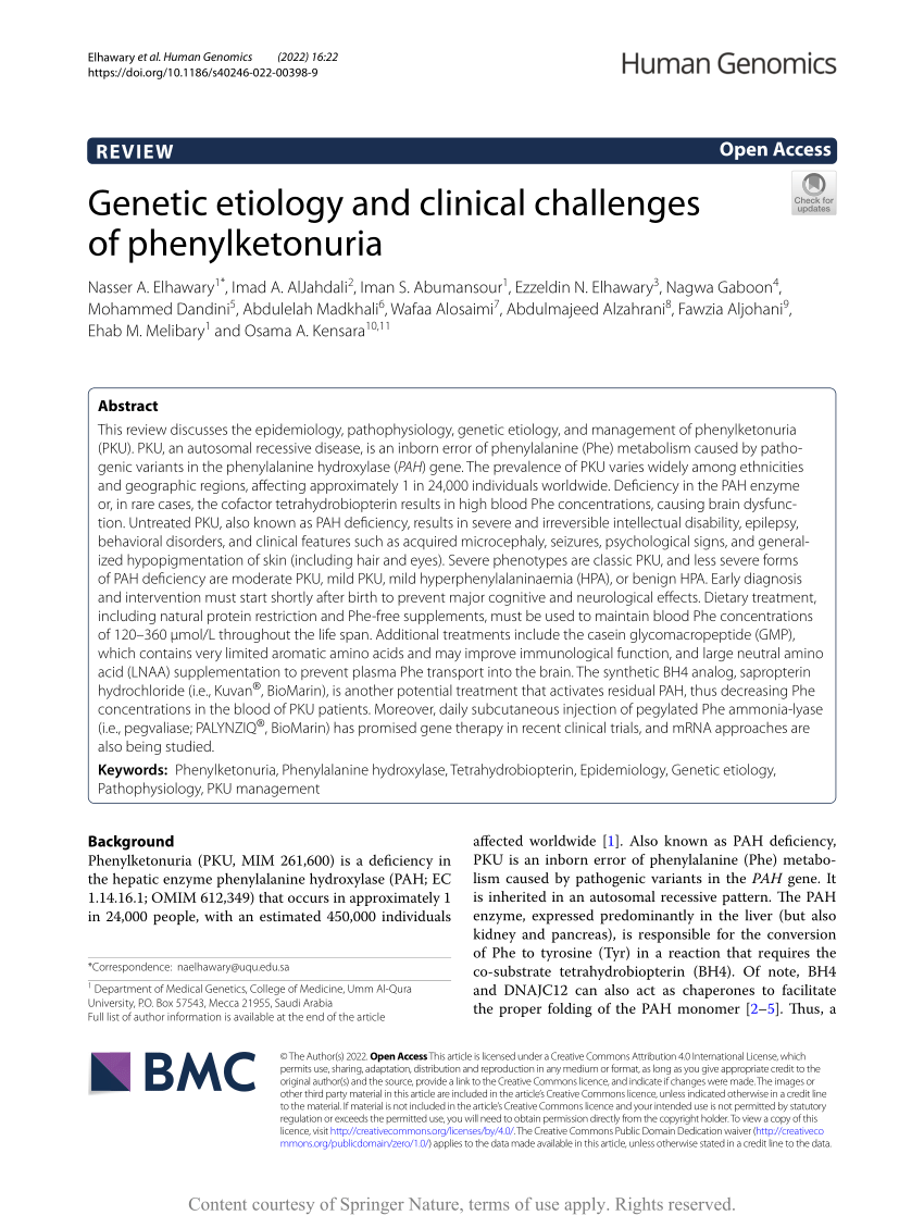 (PDF) Genetic etiology and clinical challenges of phenylketonuria