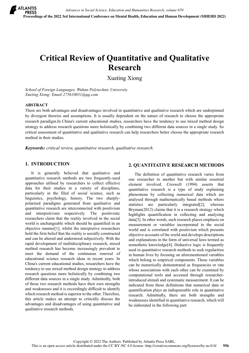 critical analysis of a quantitative research paper