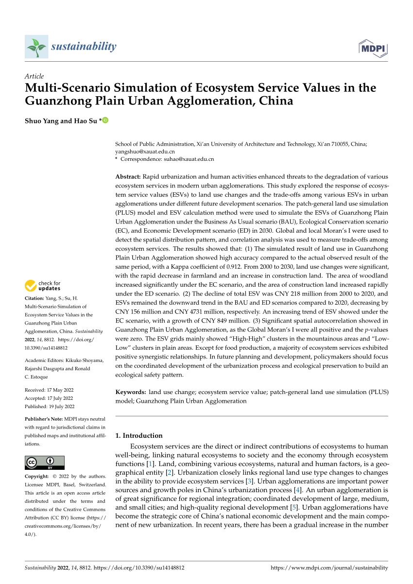 PDF) Multi-Scenario Simulation of Ecosystem Service Values in the 