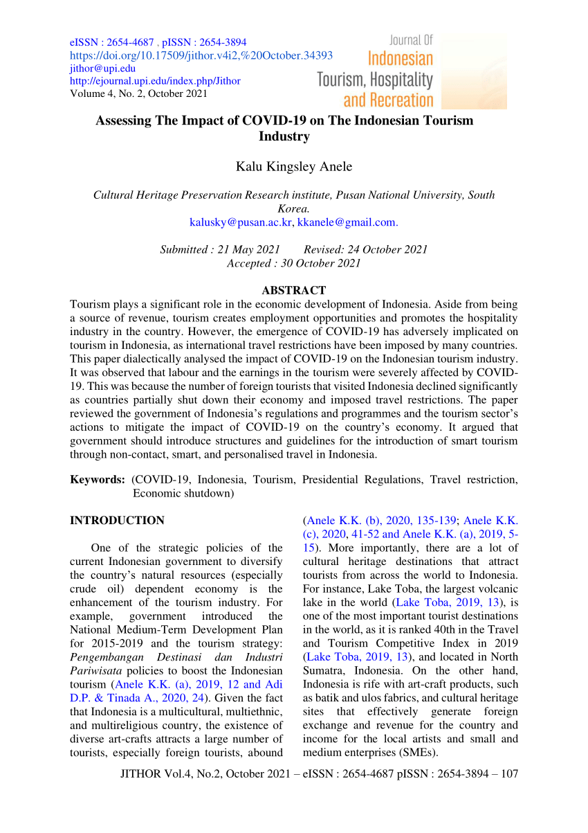 (PDF) Assessing the impact of COVID-19 on the Indonesian tourism industry