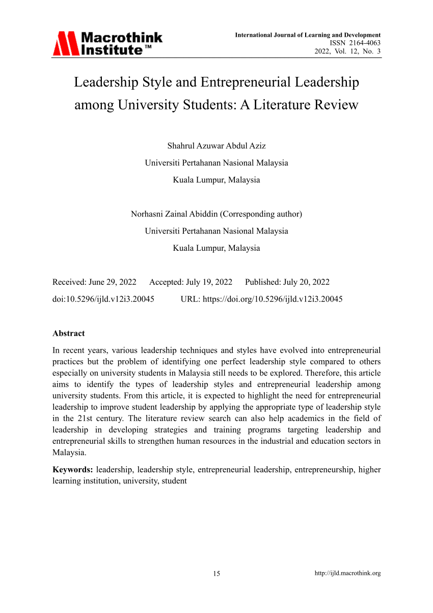 literature review on student leaders