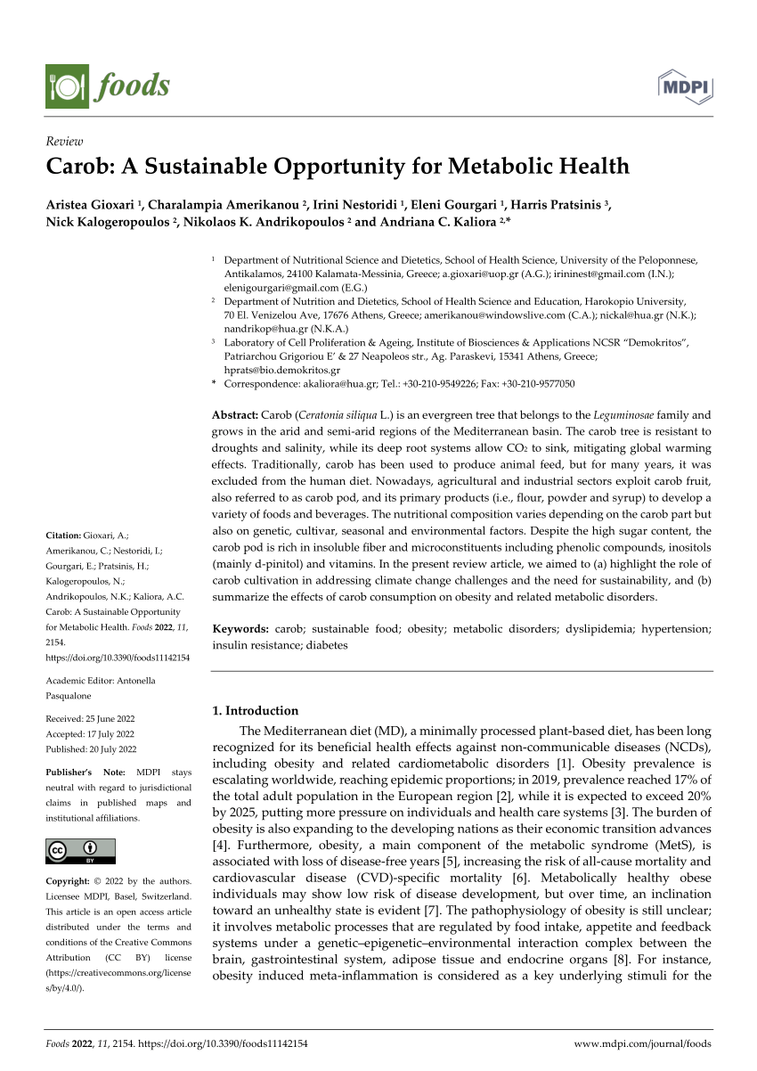 PDF) Carob: A Sustainable Opportunity for Metabolic Health