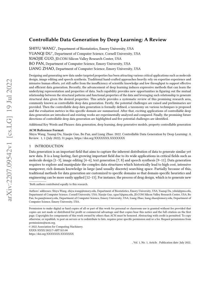 PDF) Controllable Data Generation by Deep Learning: A Review