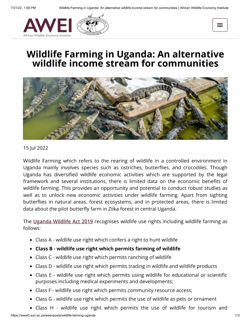 Wildlife Farming in Uganda: An alternative wildlife income stream for  communities