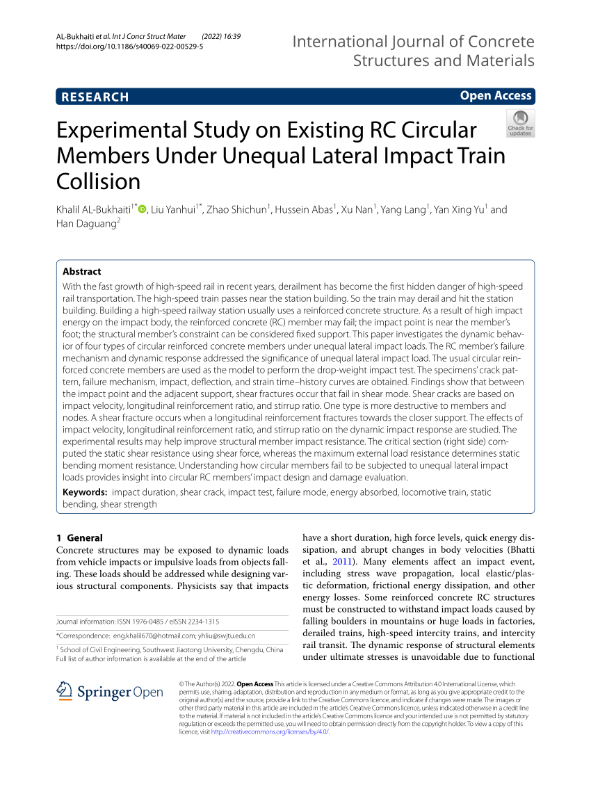 PDF) Experimental Study on Existing RC Circular Members Under 