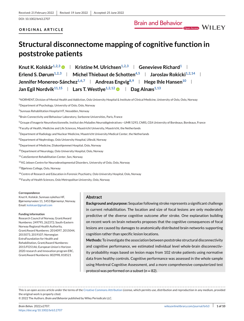PDF) Structural disconnectome mapping of cognitive function in 