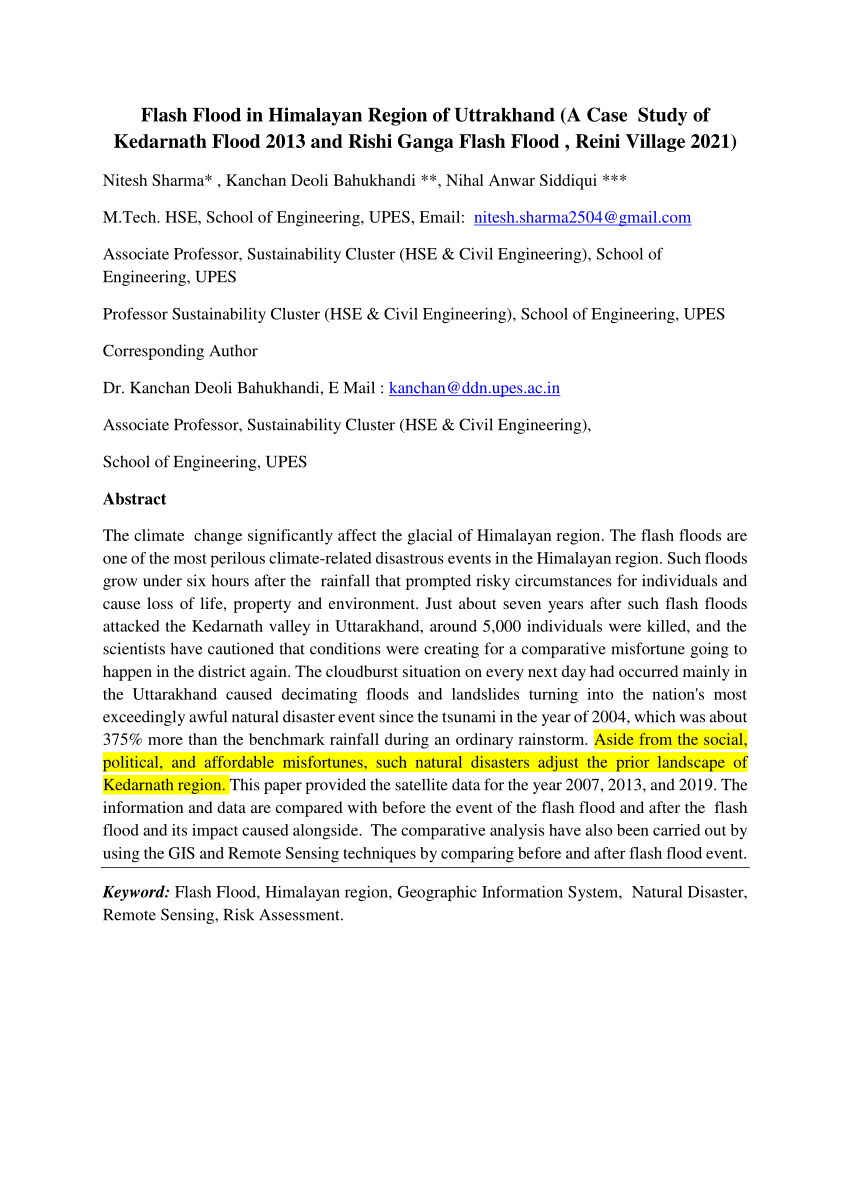 case study of kedarnath flood in 2013 pdf