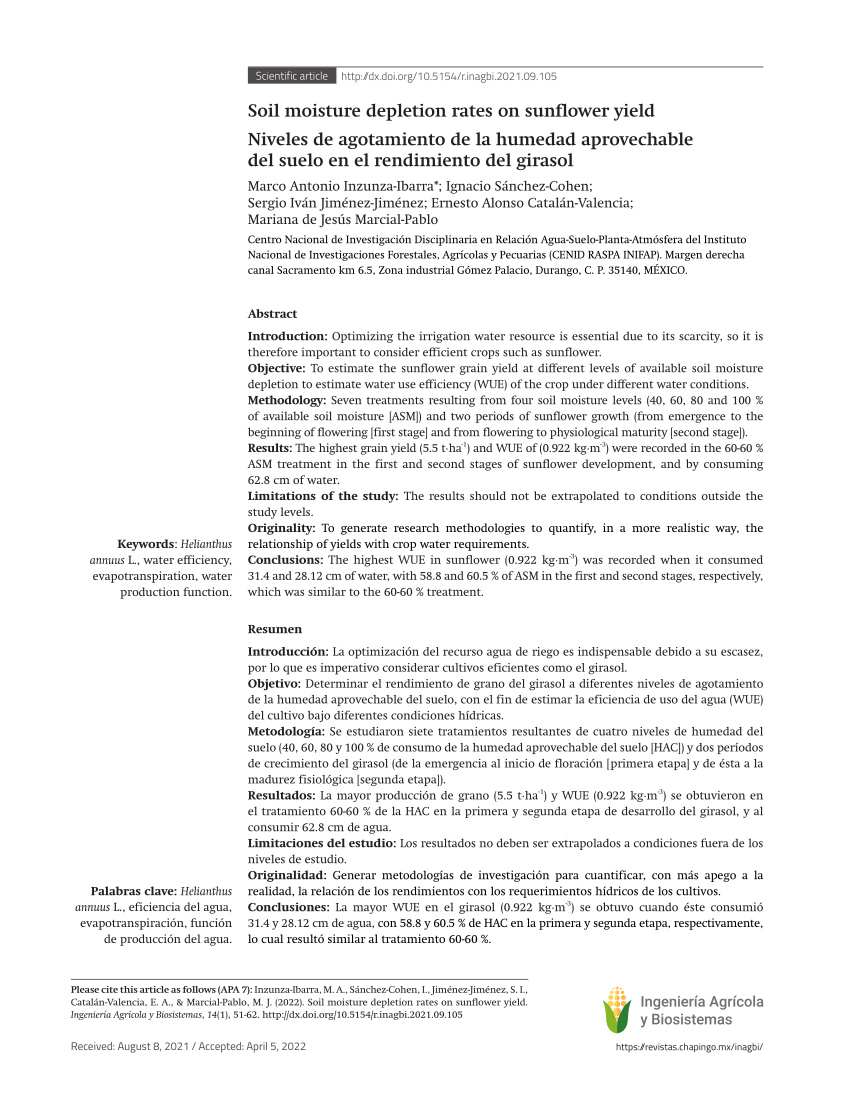 PDF) Soil moisture depletion rates on sunflower yield