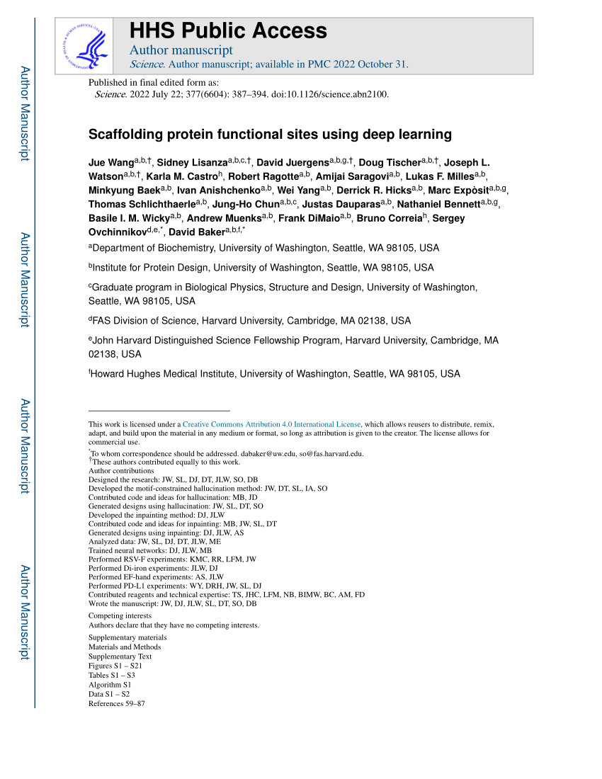 PDF) Scaffolding protein functional sites using deep learning