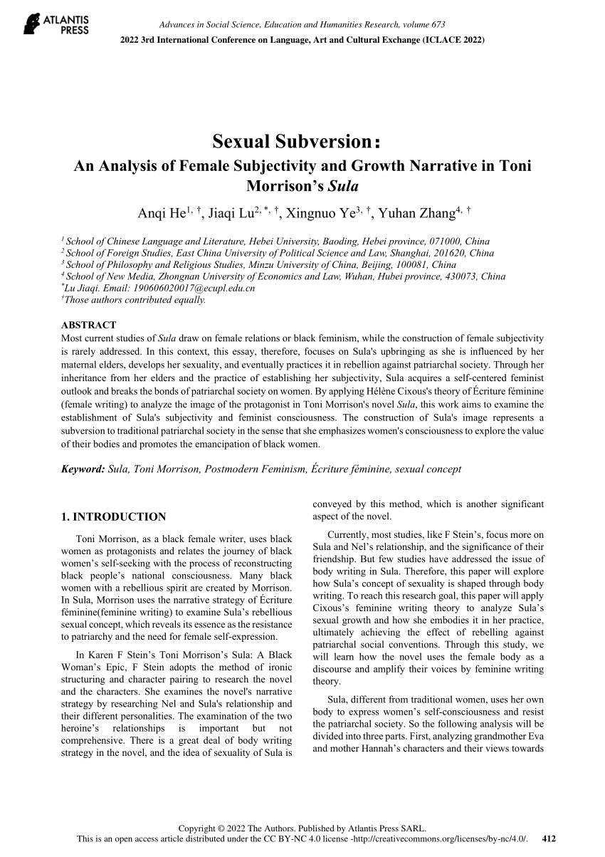 Pdf Sexual Subversion An Analysis Of Female Subjectivity And Growth Narrative In Toni 5939