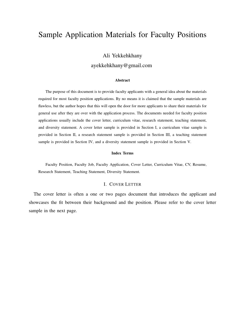 research proposal for faculty position sample