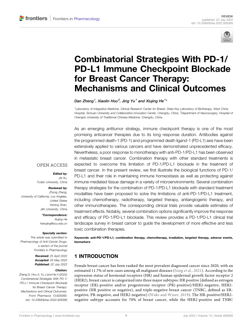 Pdf Combinatorial Strategies With Pd 1pd L1 Immune Checkpoint Blockade For Breast Cancer 7267