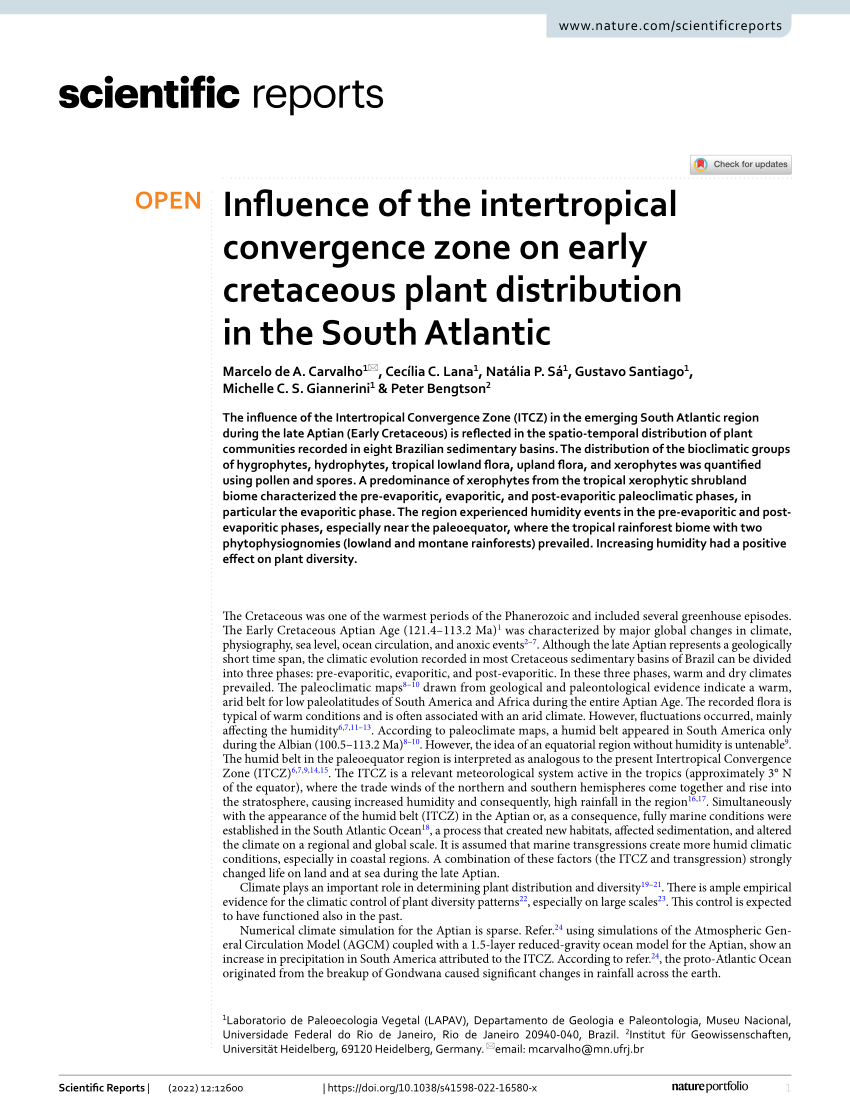(PDF) Influence of the intertropical convergence zone on early cretaceous  plant distribution in the South Atlantic