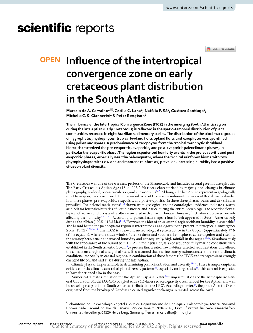 Influence of the intertropical convergence zone on early cretaceous plant  distribution in the South Atlantic