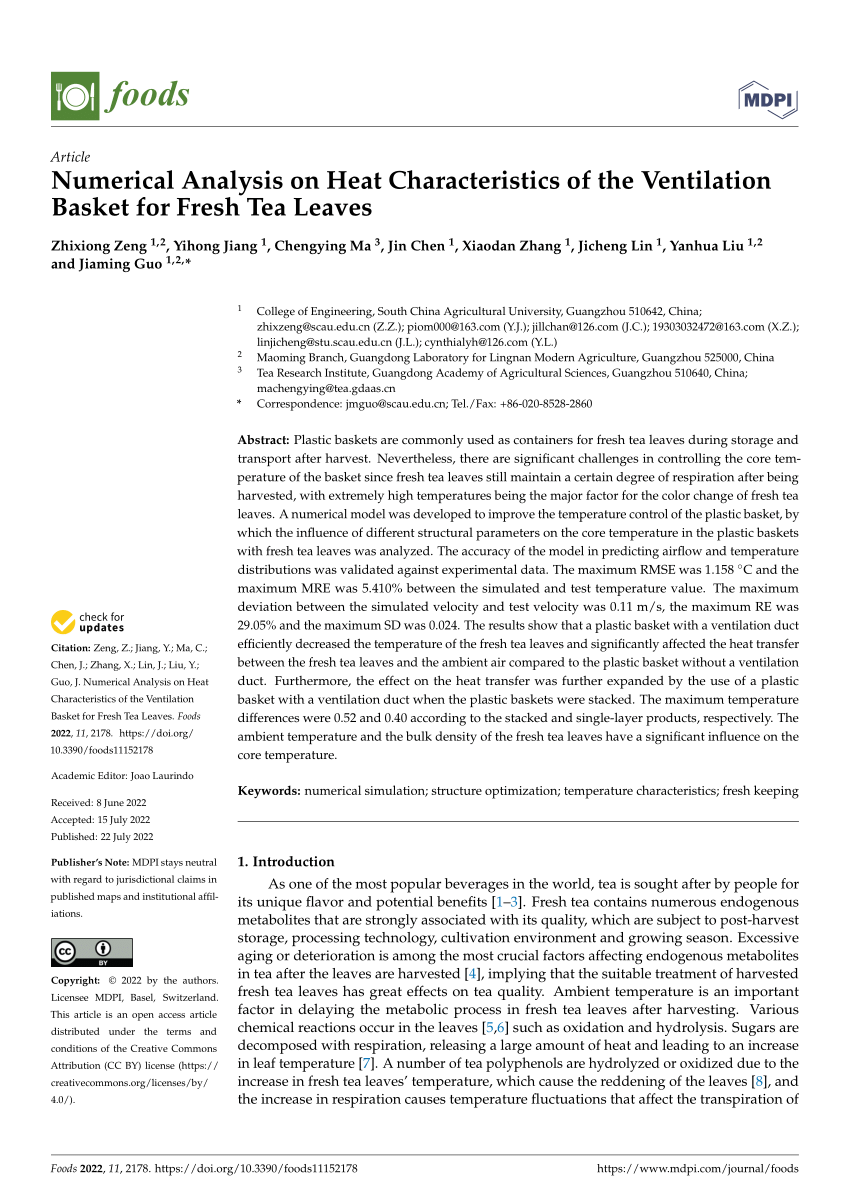 PDF) Numerical Analysis on Heat Characteristics of the Ventilation Basket  for Fresh Tea Leaves