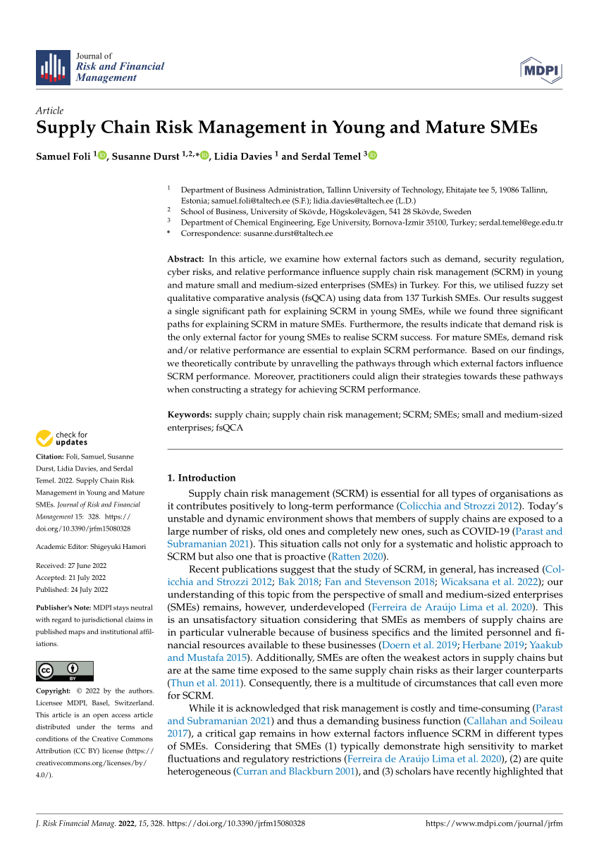 Pdf Supply Chain Risk Management In Young And Mature Smes 8420