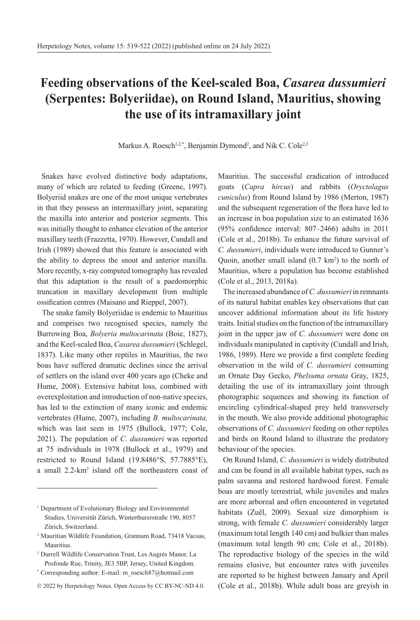 PDF) Activity patterns of the Keel-scaled (Casarea dussummeri) at the Jersey  Wildlife Preservation Trust