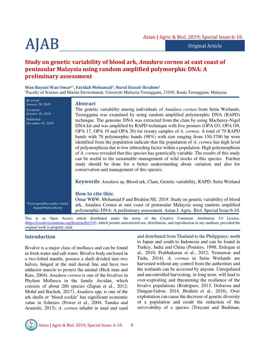 (PDF) Study on genetic variability of blood ark, Anadara cornea at east ...