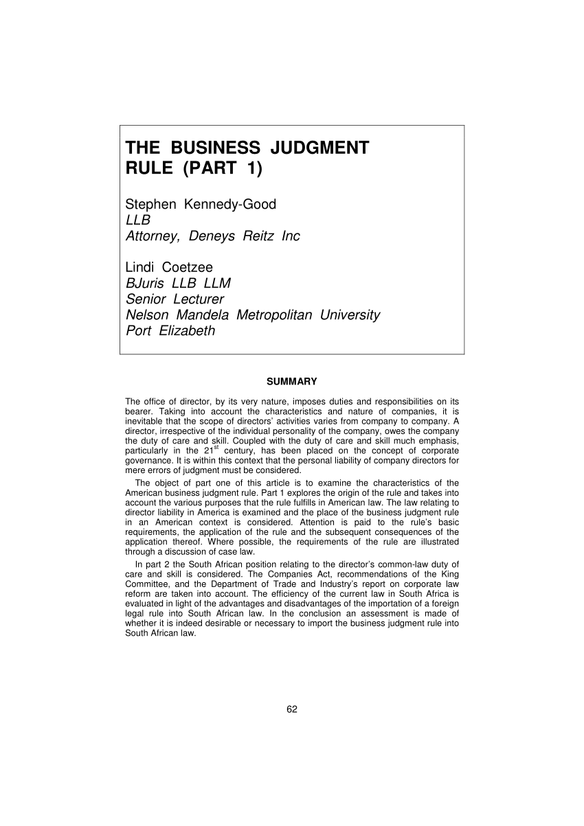 business judgement rule research paper