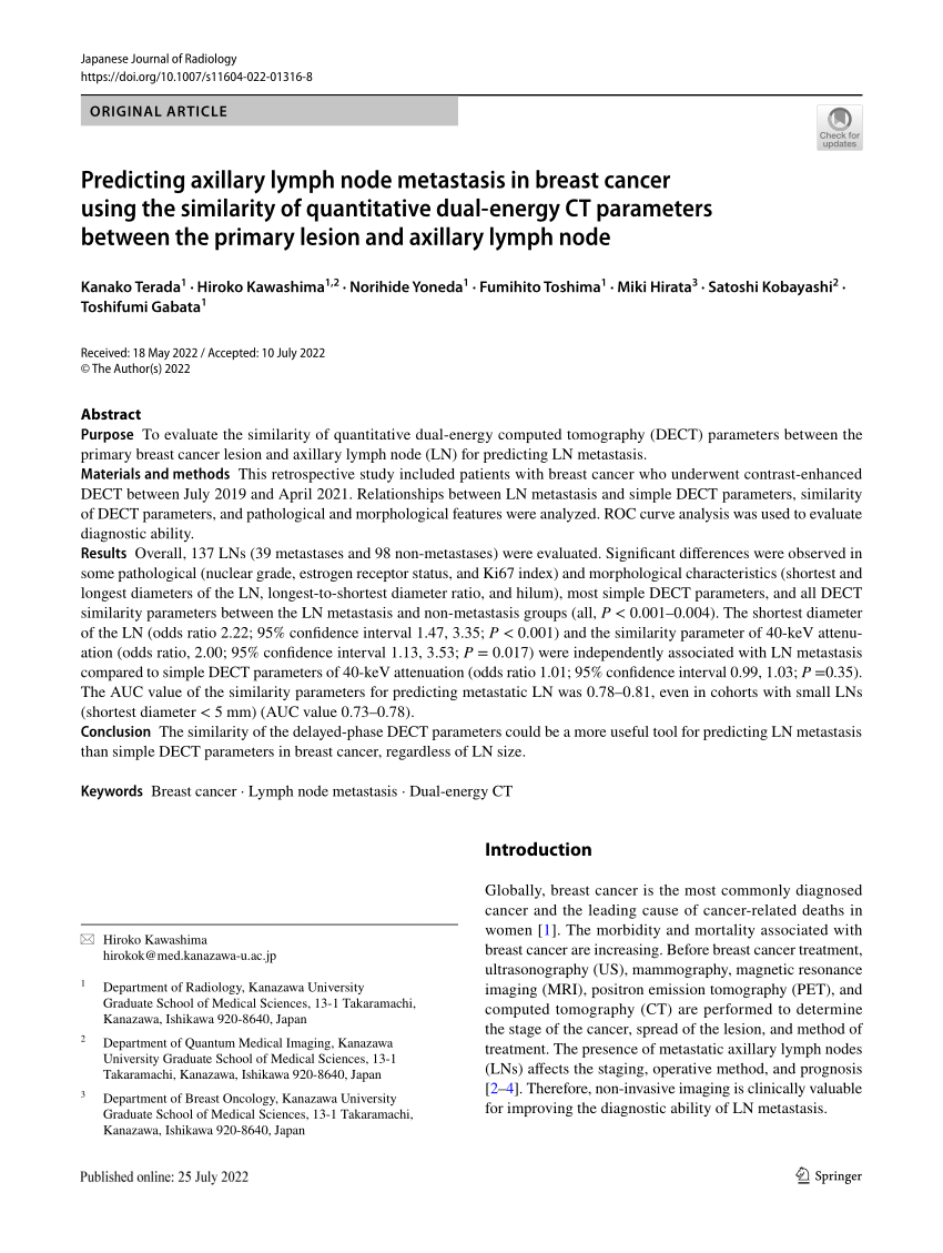 Pdf Predicting Axillary Lymph Node Metastasis In Breast Cancer Using The Similarity Of 