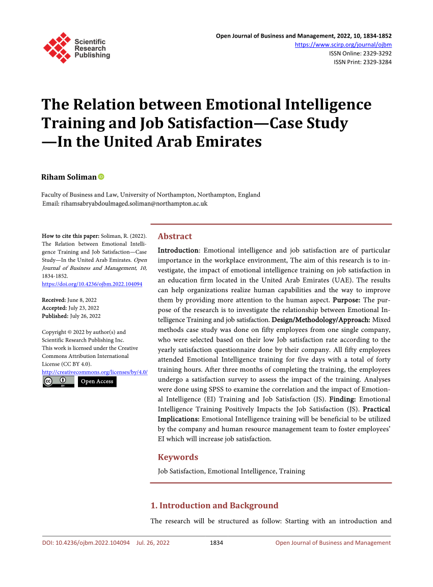 research paper on emotional intelligence and job satisfaction