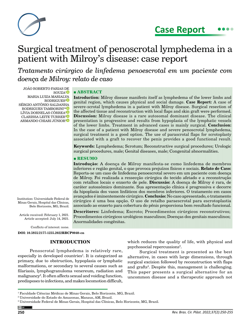 Pdf Surgical Treatment Of Penoscrotal Lymphedema In A Patient With Milroys Disease Case Report