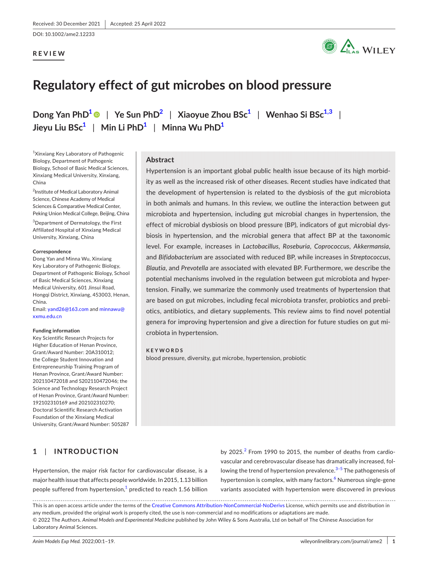 PDF) Regulatory effect of gut microbes on blood pressure