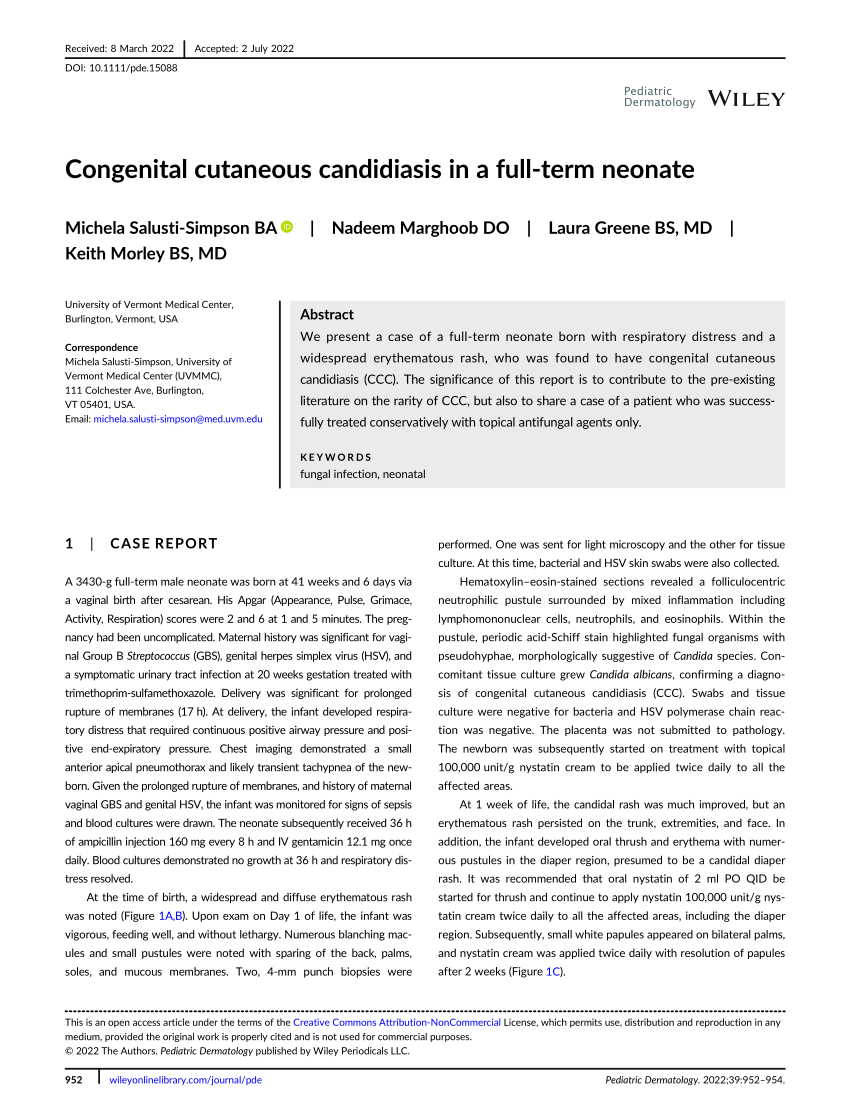 Pdf Congenital Cutaneous Candidiasis In A Full‐term Neonate 