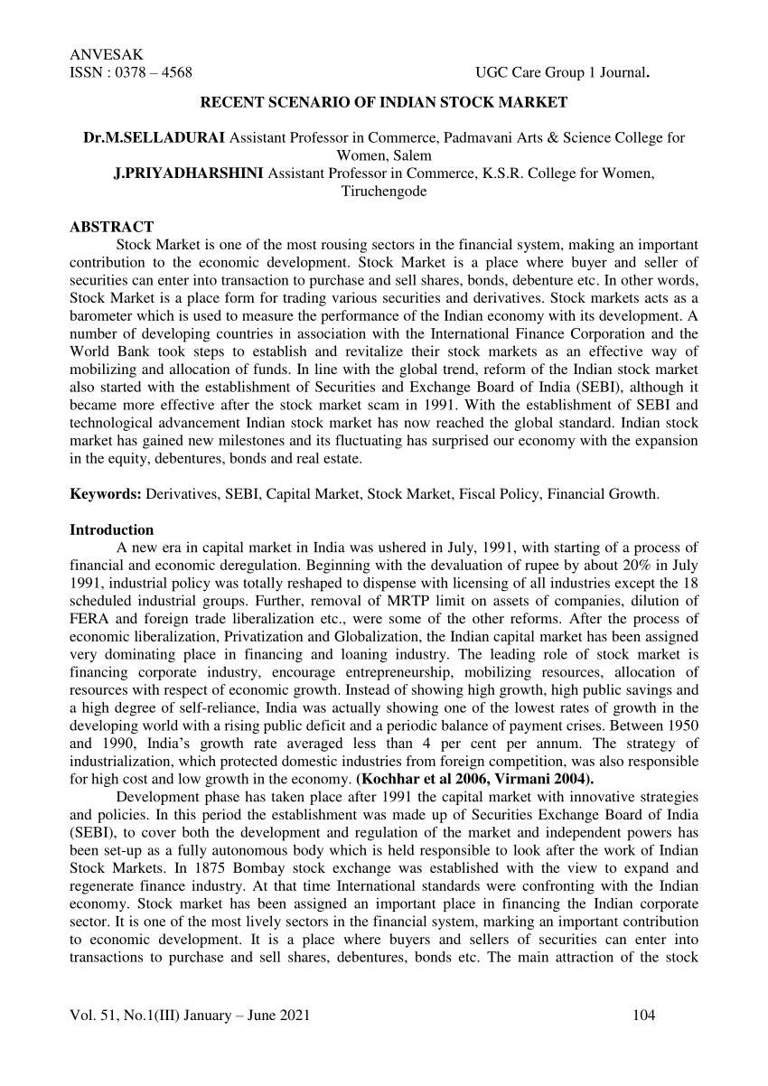 (PDF) Recent Scenario of Indian Stock Market