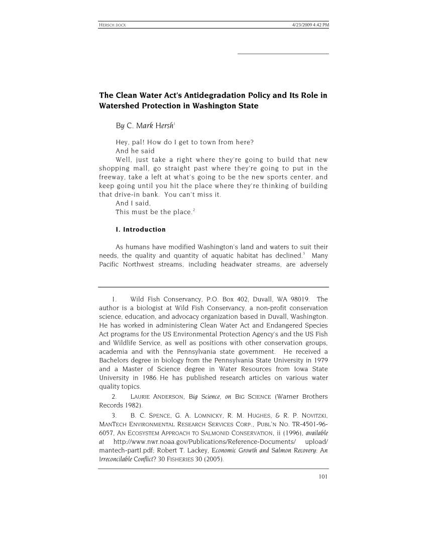 (PDF) The Clean Water Act’s Antidegradation Policy and Its Role in